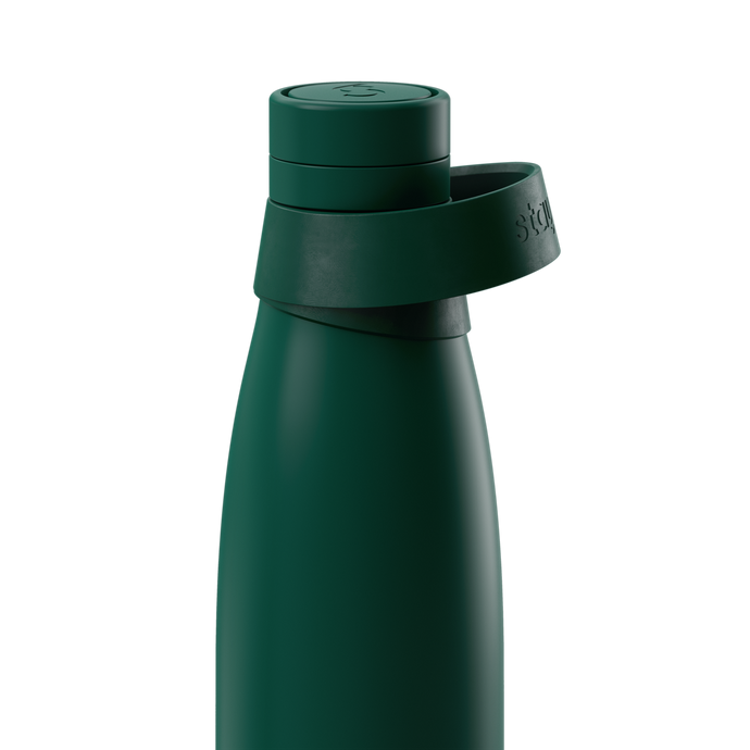 Stainless Steel Water Bottle with Sports Cap and Handle in Green